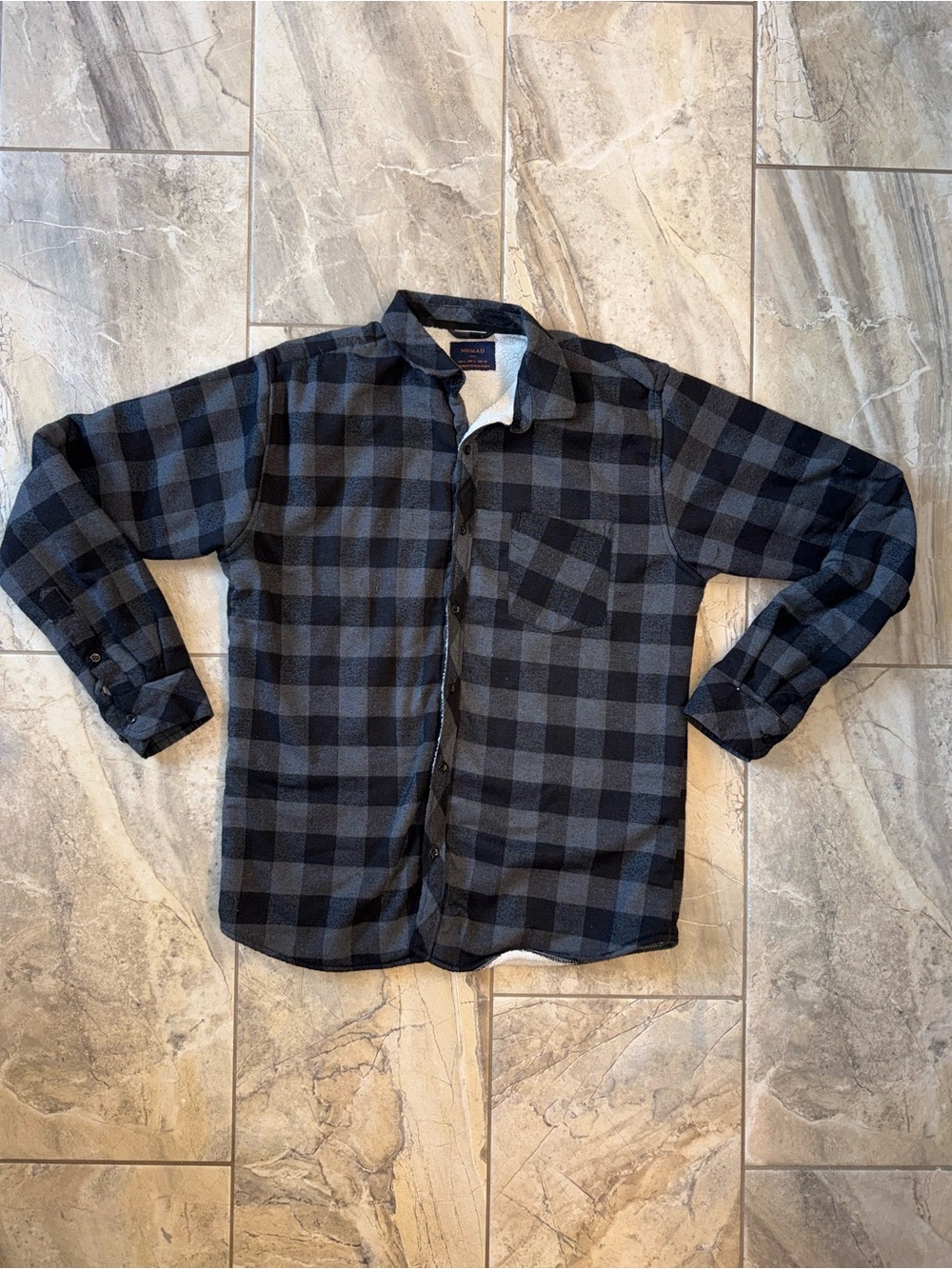 Nomad Black and Gray Plaid Sherpa-Lined Shirt Jacket